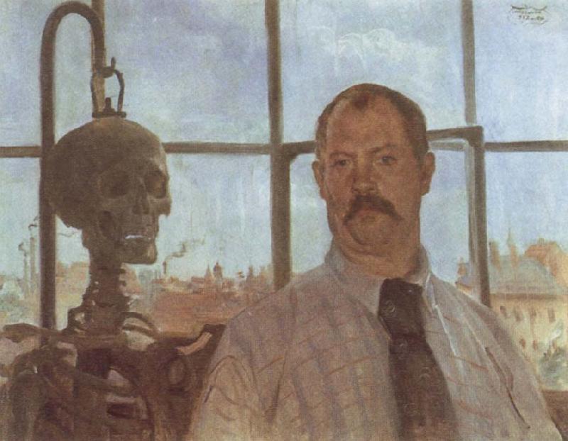 Lovis Corinth Self-Portrait with Skeleton oil painting image